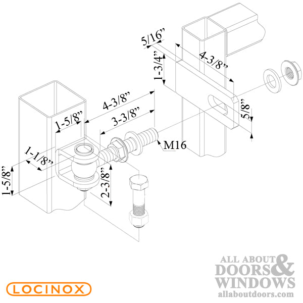 Locinox 180 degree 3-Way Adjustable Hinge Pair for Gates - Locinox 180 degree 3-Way Adjustable Hinge Pair for Gates