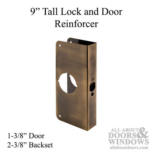 9 Inch Tall Combination Door Reinforcer - Antique Brass