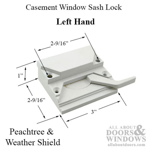 Peachtree Casement Window SASH LOCK, 4 Screw holes, 2-9/16 inch, Left hand - Peachtree Casement Window SASH LOCK, 4 Screw holes, 2-9/16 inch, Left hand