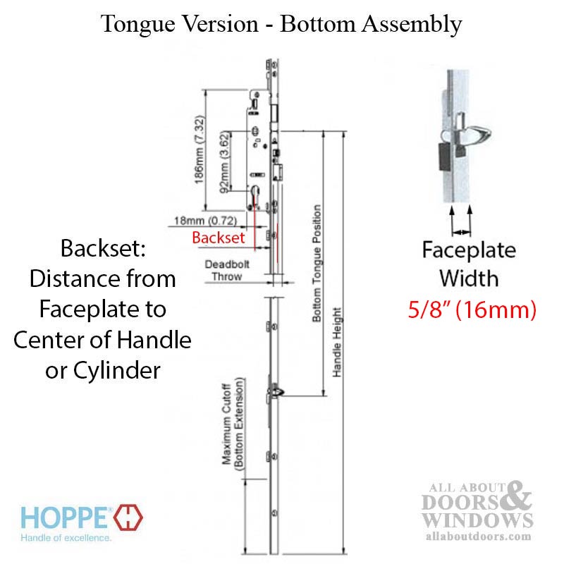 Hoppe 16mm Manual 45/92 Gear, Tongue at 29.65