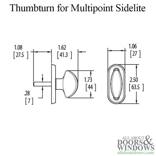 Thumbturn for Multipoint Sidelite 1-11/16 Inch (43mm) Screw Hole Center Choose Color - Thumbturn for Multipoint Sidelite 1-11/16 Inch (43mm) Screw Hole Center Choose Color