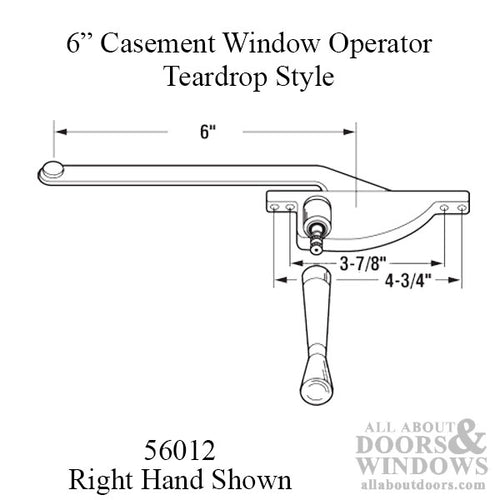 Casement Window Operator, 6 Inch Arm, Face Mounted, Right Hand shown - Choose Color - Casement Window Operator, 6 Inch Arm, Face Mounted, Right Hand shown - Choose Color