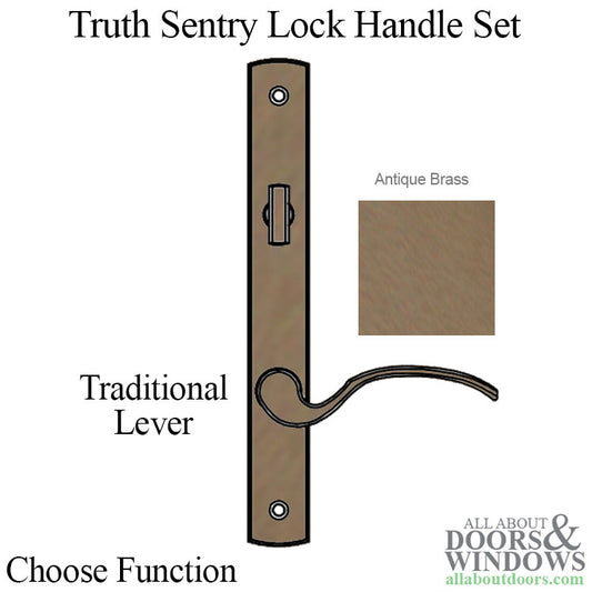 Truth Sentry Lock Handle Set, Traditional, Decorative finish over Brass, Antique Brass