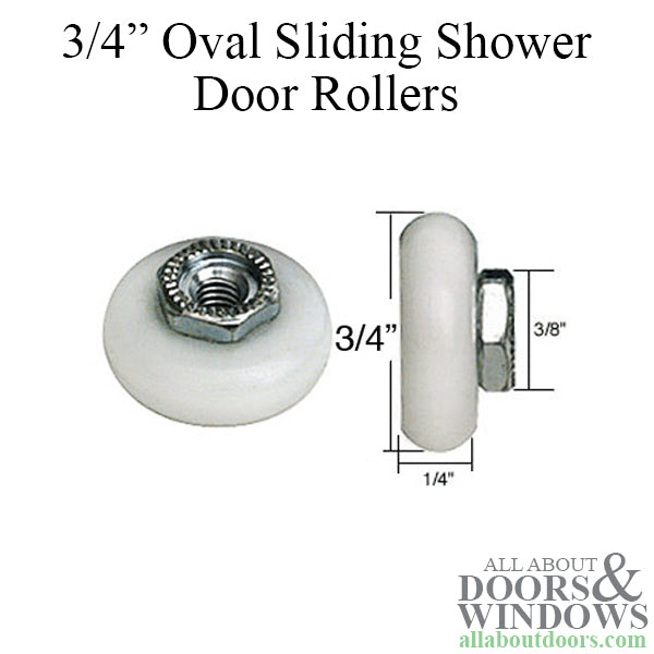 3/4 Inch Oval Sliding Shower Door Rollers and Clear Bumper Set - 3/4 Inch Oval Sliding Shower Door Rollers and Clear Bumper Set