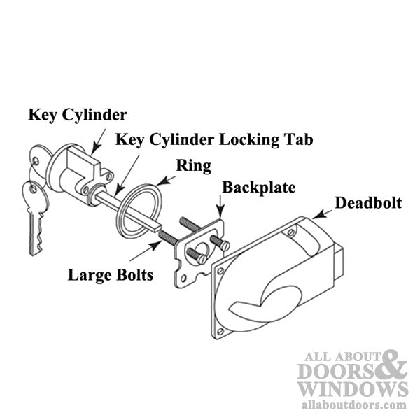 Center Mount Deadbolt with 5 Pin Cylinder & Keys for Garage Door - Aluminum - Center Mount Deadbolt with 5 Pin Cylinder & Keys for Garage Door - Aluminum