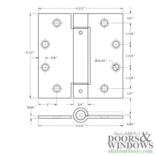 Spring Hinge 4.5 x 4.5 x Square Corners, UL Listed, Deltana Single Action - Spring Hinge 4.5 x 4.5 x Square Corners, UL Listed, Deltana Single Action