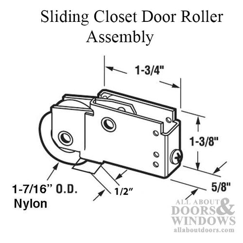 Sliding Closet Door Roller Assembly, 1-7/16 Nylon Wheel - Sliding Closet Door Roller Assembly, 1-7/16 Nylon Wheel