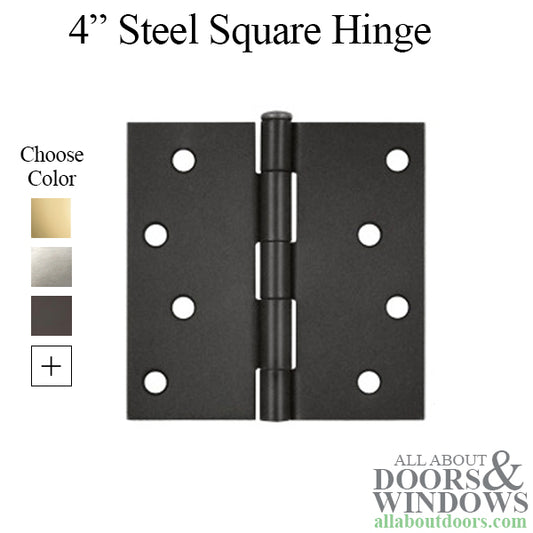 4 x 4 Steel Square Corner Residential Hinge, Pair, With Screws - Choose Color