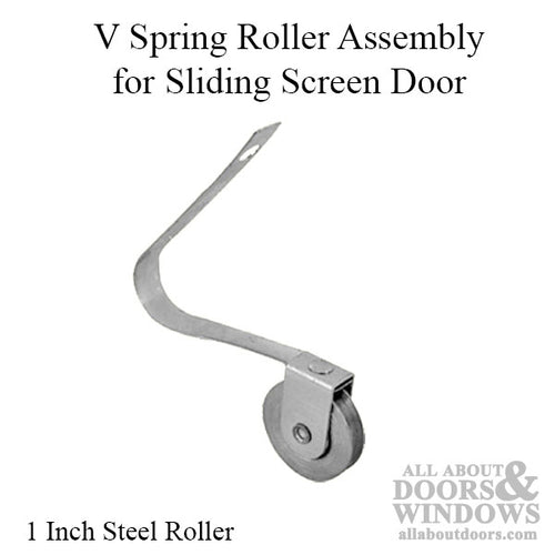 V Spring Tension Roller Assembly with 1 Inch Steel Wheel for Sliding Screen Door - V Spring Tension Roller Assembly with 1 Inch Steel Wheel for Sliding Screen Door