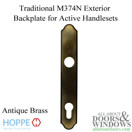 HOPPE Traditional Exterior Backplate M374N for Active Handlesets - Antique Brass - HOPPE Traditional Exterior Backplate M374N for Active Handlesets - Antique Brass