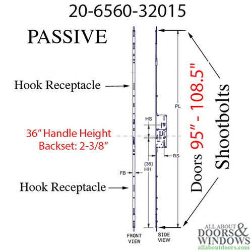 Amesbury 2-Point Multi-Point Lock P3000 Passive Shootbolt with Hook Receptacle 60mm Backset - Amesbury 2-Point Multi-Point Lock P3000 Passive Shootbolt with Hook Receptacle 60mm Backset