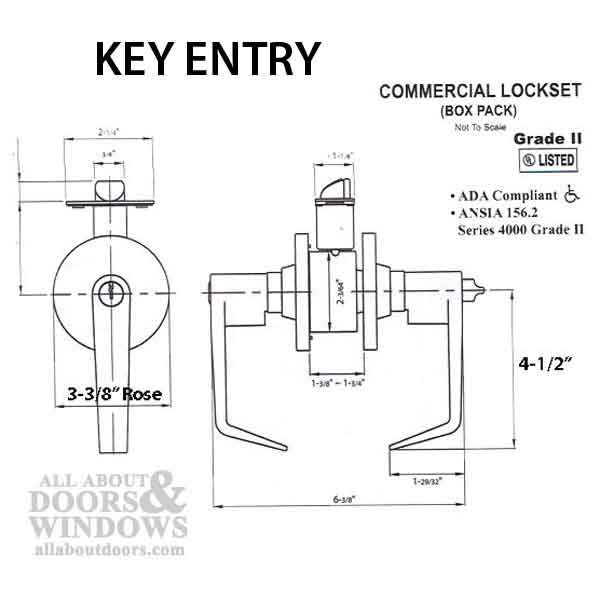 Entry Lever, Grade 2 Commercial Lock 2-3/4bs, Saturn Series - Choose Color - Entry Lever, Grade 2 Commercial Lock 2-3/4bs, Saturn Series - Choose Color