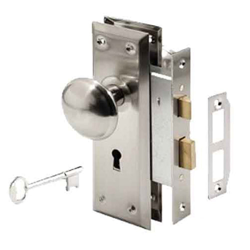 Victorian Style Keyed Mortise Lock Set Satin Nickel - Victorian Style Keyed Mortise Lock Set Satin Nickel