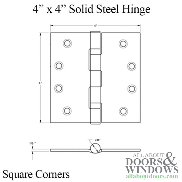 4 x 4 Inch Solid Steel Hinges, Square Corner, Heavy Duty - Choose Finish - 4 x 4 Inch Solid Steel Hinges, Square Corner, Heavy Duty - Choose Finish