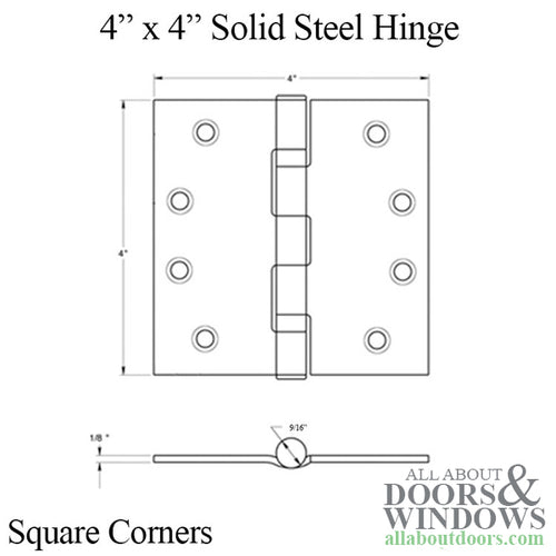 4 x 4 Inch Solid Steel Hinges, Square Corner, Heavy Duty - Choose Finish - 4 x 4 Inch Solid Steel Hinges, Square Corner, Heavy Duty - Choose Finish