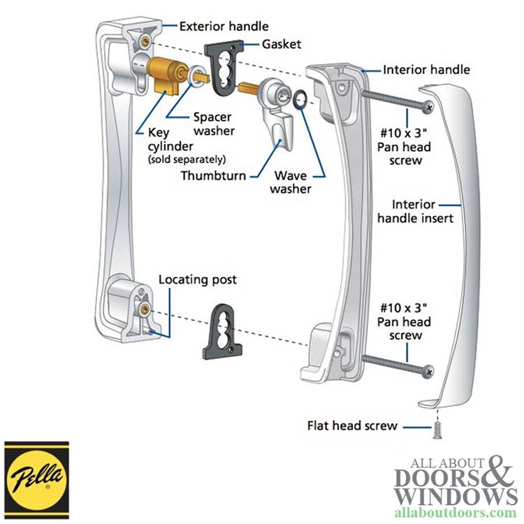 Pella OX sliding wood patio door handleset trim, Right Active - Pella OX sliding wood patio door handleset trim, Right Active