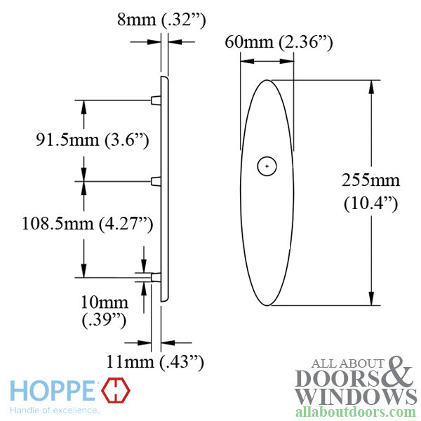 HOPPE Oval Exterior Backplate M3955N for Inactive Handlesets - Matte Black - HOPPE Oval Exterior Backplate M3955N for Inactive Handlesets - Matte Black