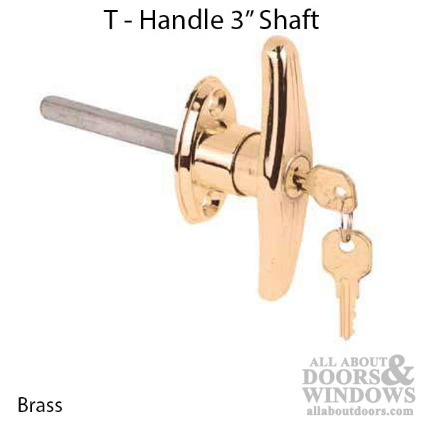 T-Handle - Brass Plated - 3 In Shaft - T-Handle - Brass Plated - 3 In Shaft