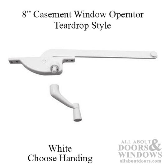 8 Inch Arm Steel Casement Operator, teardrop, White - Choose Handing