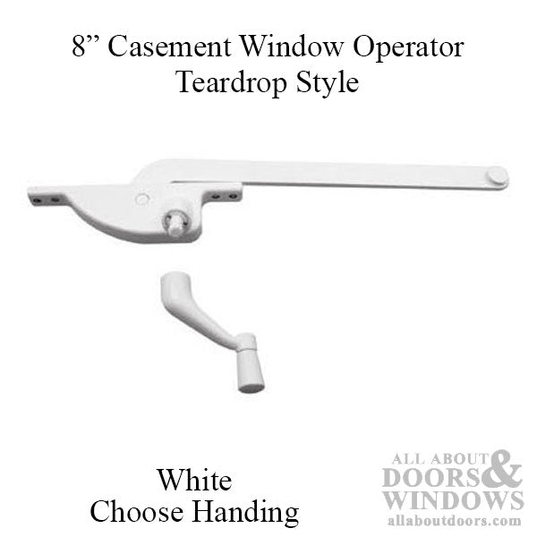 8 Inch Arm Steel Casement Operator, teardrop, White - Choose Handing - 8 Inch Arm Steel Casement Operator, teardrop, White - Choose Handing