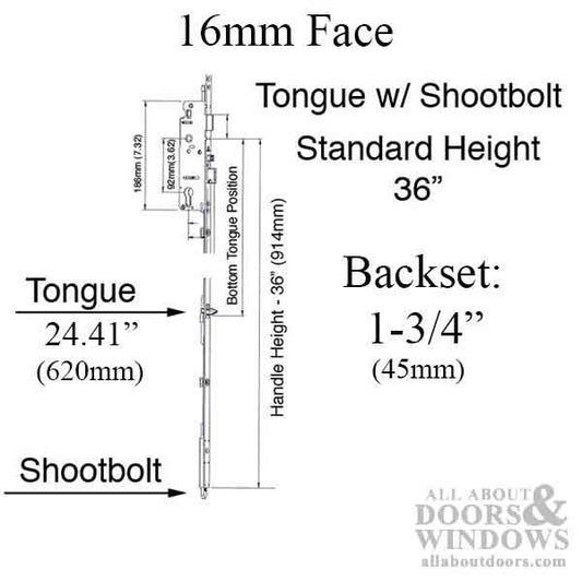 16mm Manual 45/92 Gear, Shootbolt-Tongue @ 24.41", 1/2" D/B