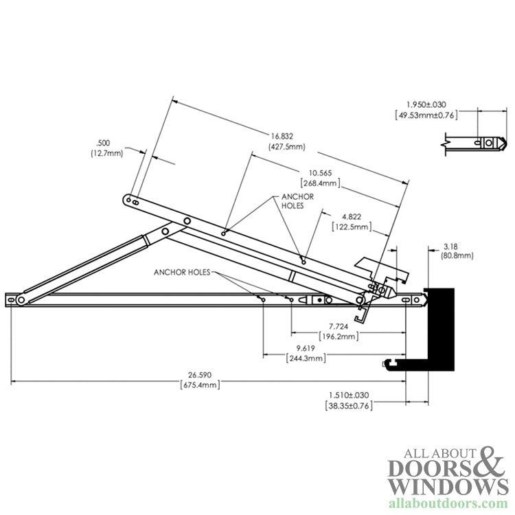 Anderberg 301SS Superior 4 Bar Awning Window Hinge with Stop Stainless Steel 28