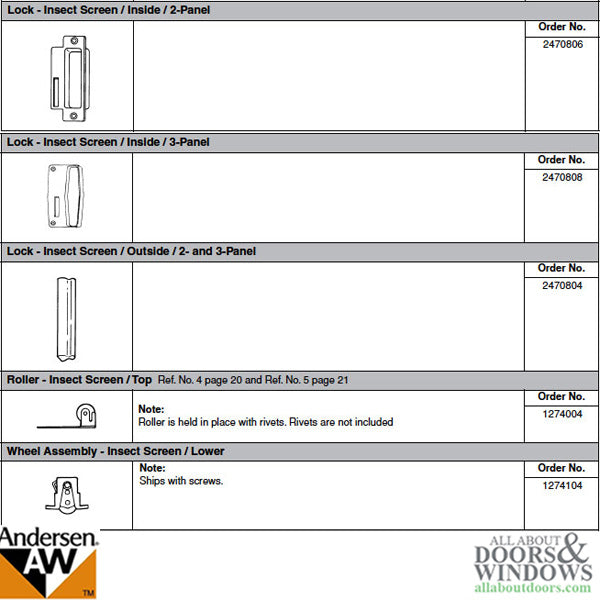 Andersen - PSI Gliding Door - 3 Panel Patio Screen Door Interior & Exterior Handle Set - White - Andersen - PSI Gliding Door - 3 Panel Patio Screen Door Interior & Exterior Handle Set - White