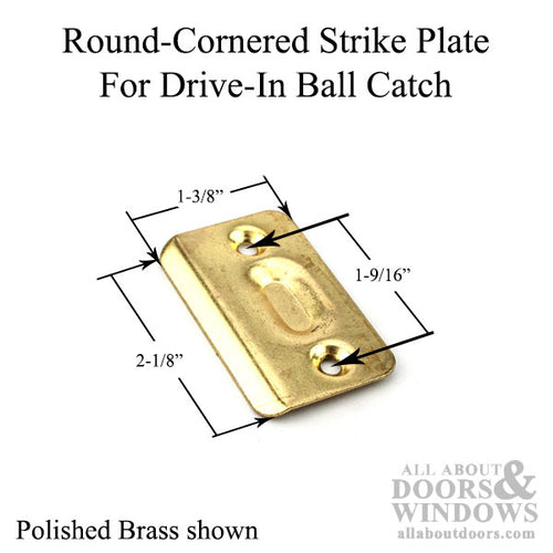 Round-Cornered Strike Plate For Drive-In Ball Catch - Polished Brass - Round-Cornered Strike Plate For Drive-In Ball Catch - Polished Brass