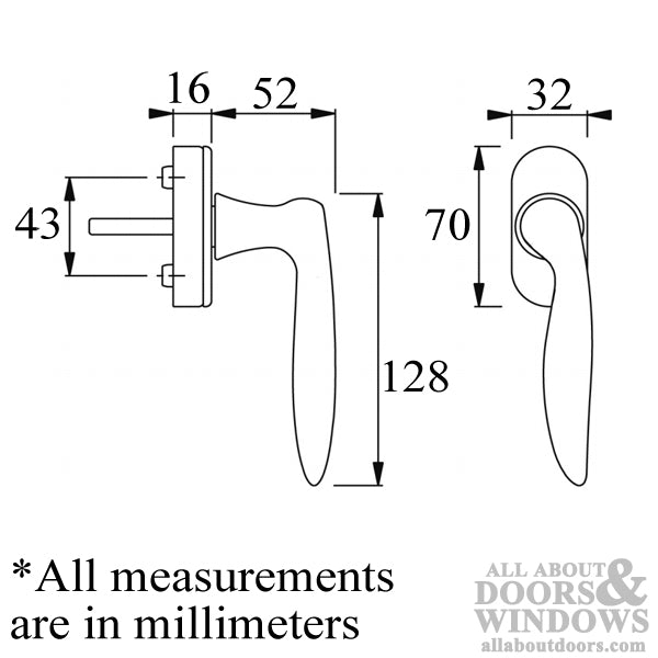 Toronto Handle for Tilt & Turn Windows - Solid Brass - Resista Satin Nickel, Right Hand - Toronto Handle for Tilt & Turn Windows - Solid Brass - Resista Satin Nickel, Right Hand