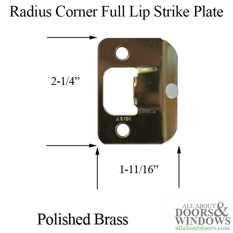 Strike Plate, ND, Radius Full Lip with Button - Polished Brass - Strike Plate, ND, Radius Full Lip with Button - Polished Brass