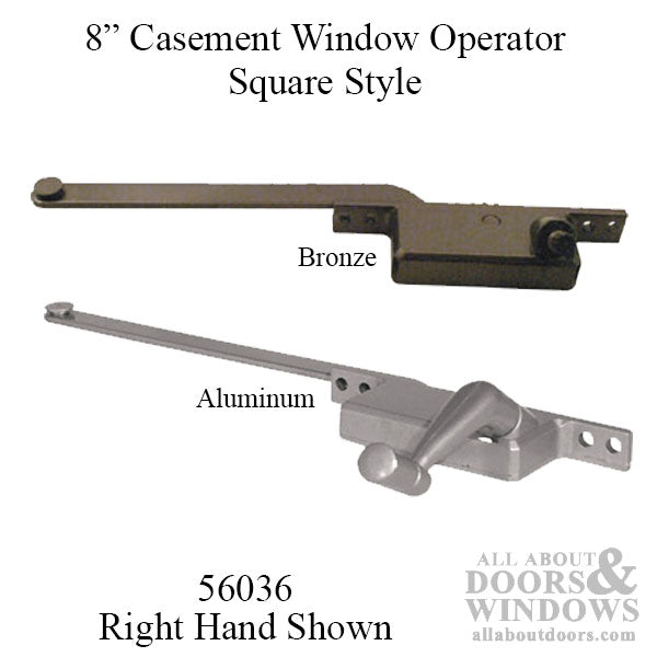 Casement Window Operator, 8'' arm, Right Hand, Square Body, Steel Casement - Bronze - Casement Window Operator, 8'' arm, Right Hand, Square Body, Steel Casement - Bronze