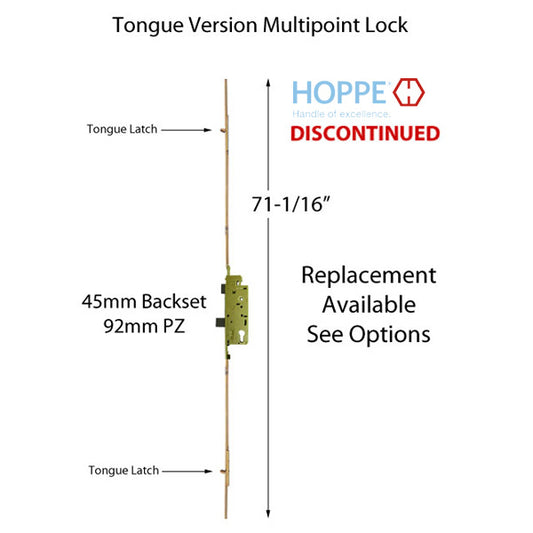 HOPPE 71 - 85-1/2 inch Tongue Multipoint Lock, 45mm backset Discontinued - See Replacement Options