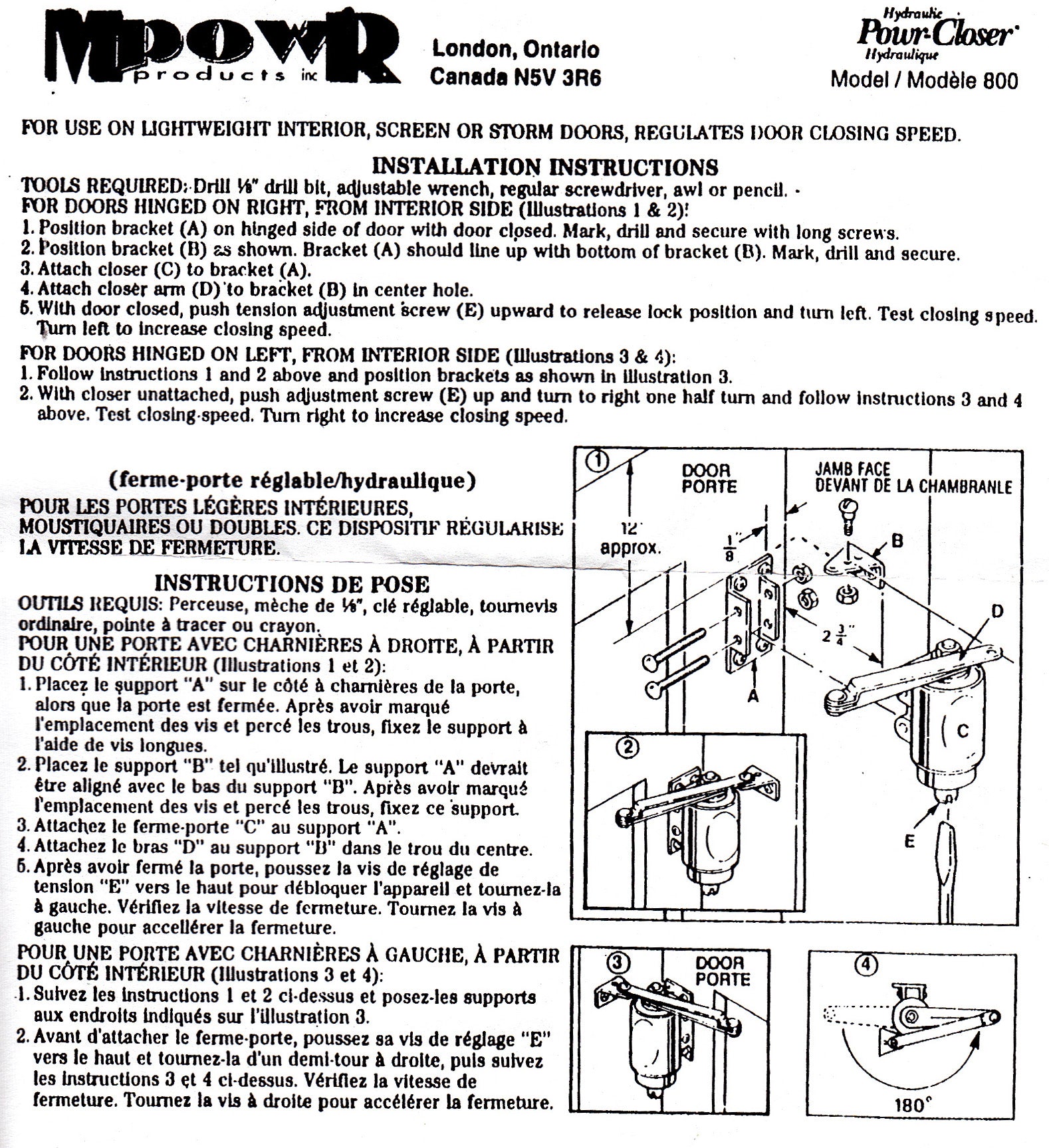 Hydraulic Screen or Storm Door Closer - Hydraulic Screen or Storm Door Closer