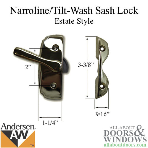 Andersen Narroline/Tilt-Wash Sash Lock, Estate Style - Antique Brass - Andersen Narroline/Tilt-Wash Sash Lock, Estate Style - Antique Brass