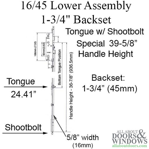 16mm Manual Tongue-Shootbolt 45/92 Gear, Tongue @ 24.40