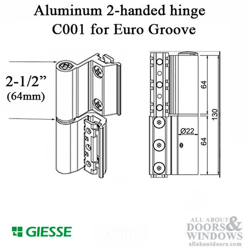 Giesse Terrace Door Flash Hinge XL clamp hinge C001 for Euro Groove - Giesse Terrace Door Flash Hinge XL clamp hinge C001 for Euro Groove