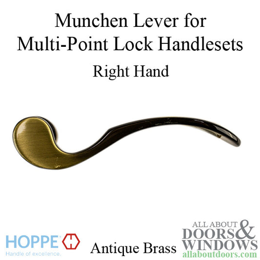 Munchen Lever Handle for Right Handed Multipoint Lock Handlesets - Antique Brass