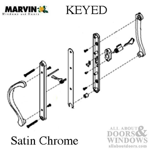 Marvin Active Keyed, Narrow Sliding Door Handle, Center Thumb - Satin Chrome