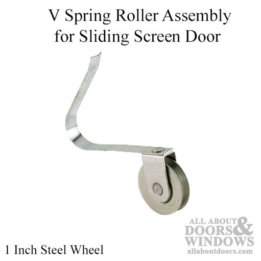 V Spring Tension Roller Assembly with 1 Inch Steel Wheel for Sliding Screen Door