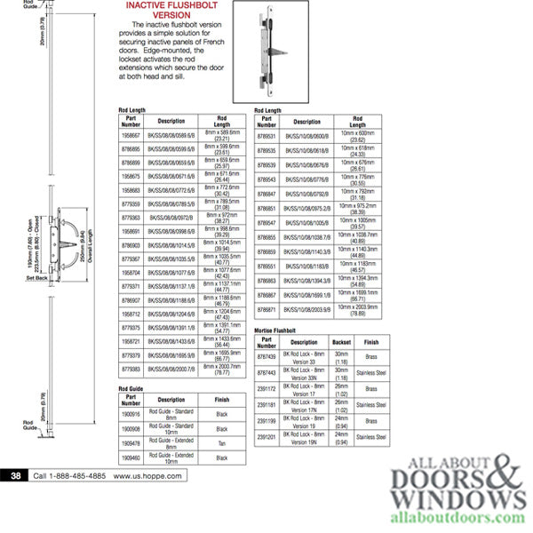 Inactive Flushbolt Rod, 26mm Backset, Flip Lever - Brass - Inactive Flushbolt Rod, 26mm Backset, Flip Lever - Brass