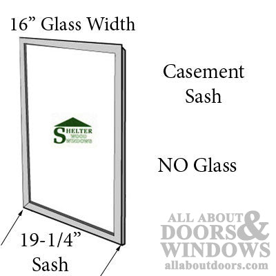 16" Width: Shelter White Clad wood casement sash Stiles & Rails, 16 Series - NO glass