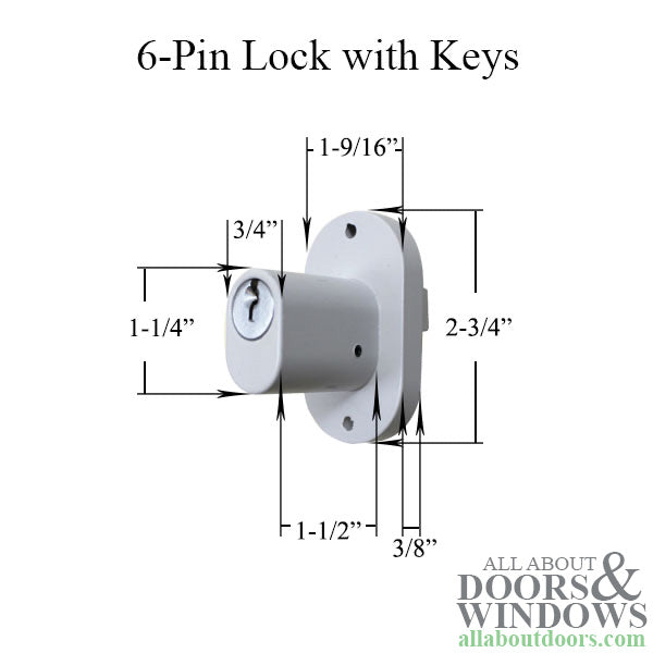 Andersen Exterior 3-Panel Patio Door Lock with Keys, 6 Pin Schlage - White - Andersen Exterior 3-Panel Patio Door Lock with Keys, 6 Pin Schlage - White