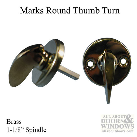 Marks Thumb Turn,  Round with 1-1/8 Spindle - Brass