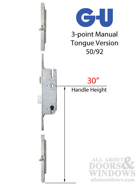 GU 3-point Tongue Latch Multipoint Lock with a 50mm Backset and 92mm Handle Spacing (PZ)