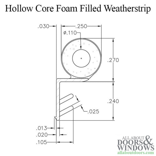 Hollow Core Foam Filled bulb, .250 Diameter Offset Barb - Hollow Core Foam Filled bulb, .250 Diameter Offset Barb