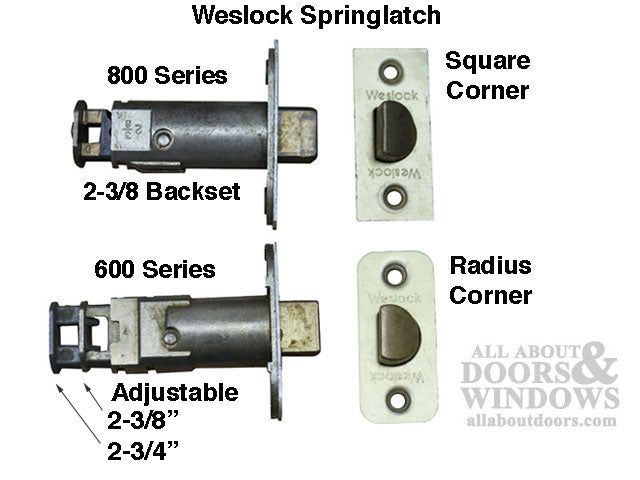 Weslock 800 Series 2-3/8 Springlatch Radius - Satin Brass - Weslock 800 Series 2-3/8 Springlatch Radius - Satin Brass