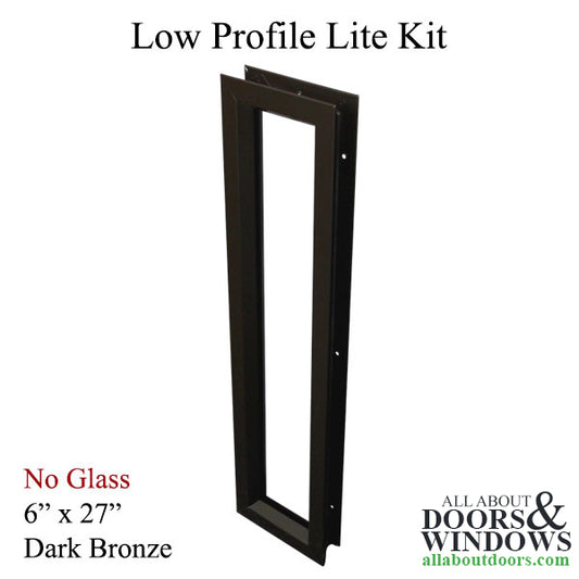 Commercial Door Lite Frames, 6" x 27"  low profile metal, screw together- Dark Bronze