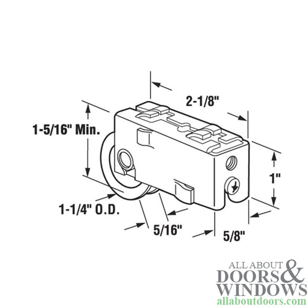 Sliding Patio Door Roller With 1.25 Inch Nylon Wheels Steel Hook Tab Housing - Sliding Patio Door Roller With 1.25 Inch Nylon Wheels Steel Hook Tab Housing
