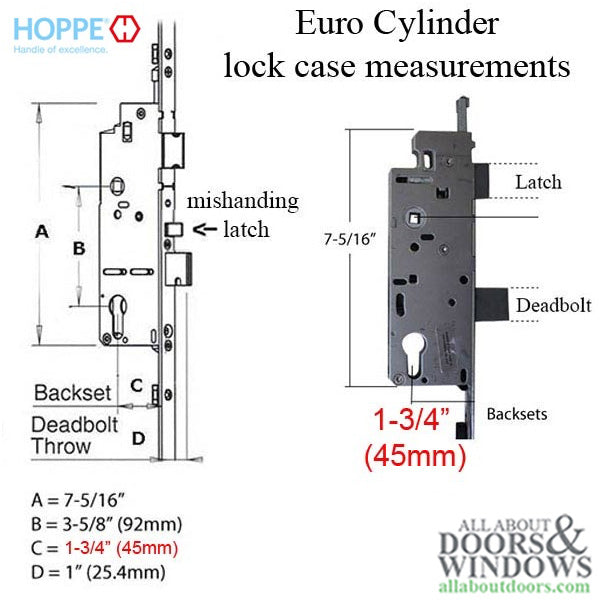 Hoppe Manual Swing Hook Gear 45/92, 36 inch Handle Height, 1 inch Deadbolt, Hook at 24.41 inches - Hoppe Manual Swing Hook Gear 45/92, 36 inch Handle Height, 1 inch Deadbolt, Hook at 24.41 inches