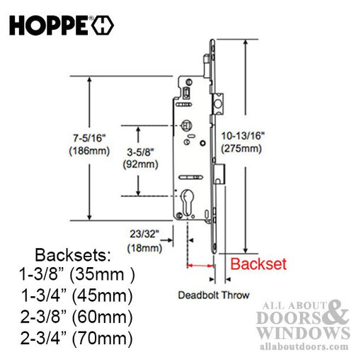 Hoppe 20mm Manual Gear, 45/92, Tongue at 29.65 in., 1 in. D/B - Hoppe 20mm Manual Gear, 45/92, Tongue at 29.65 in., 1 in. D/B